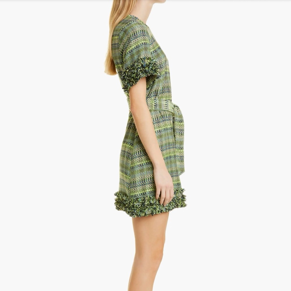 cinq a sept Green Tweed Mini Dress with Belt - Picture 3 of 13